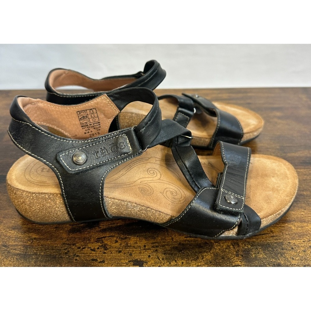 Taos Universe Black Leather Backstrap Sandals Adjustable Size 8-8.5 EUR 39 - Picture 6 of 12